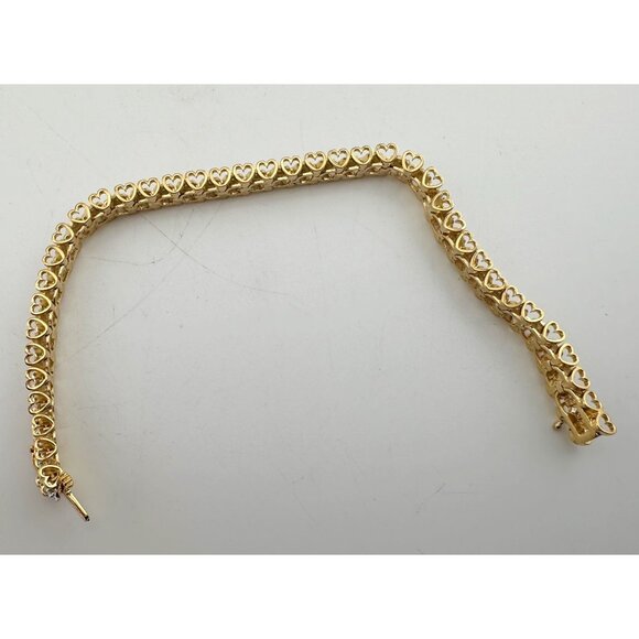 1/2 Carat Diamond Bracelet w Heart Pattern on Side 14kt Gold Overlay Sterling - Picture 6 of 13
